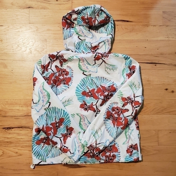 LEVI'S Tropical Hawaiian Floral Flower  White Windbreaker Hooded Jacket Size L - Picture 5 of 12
